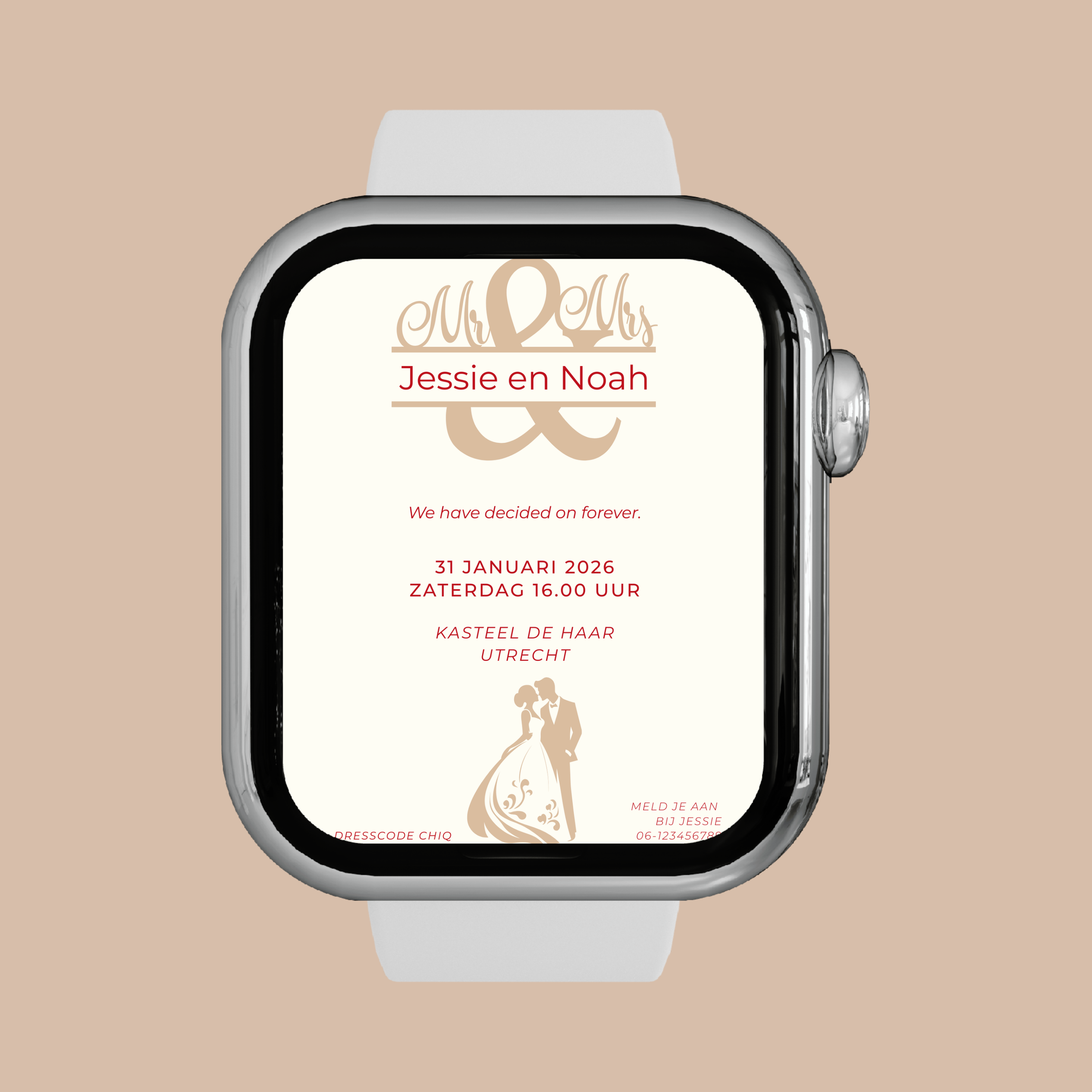 Digitale Trouwkaart Rood & Beige