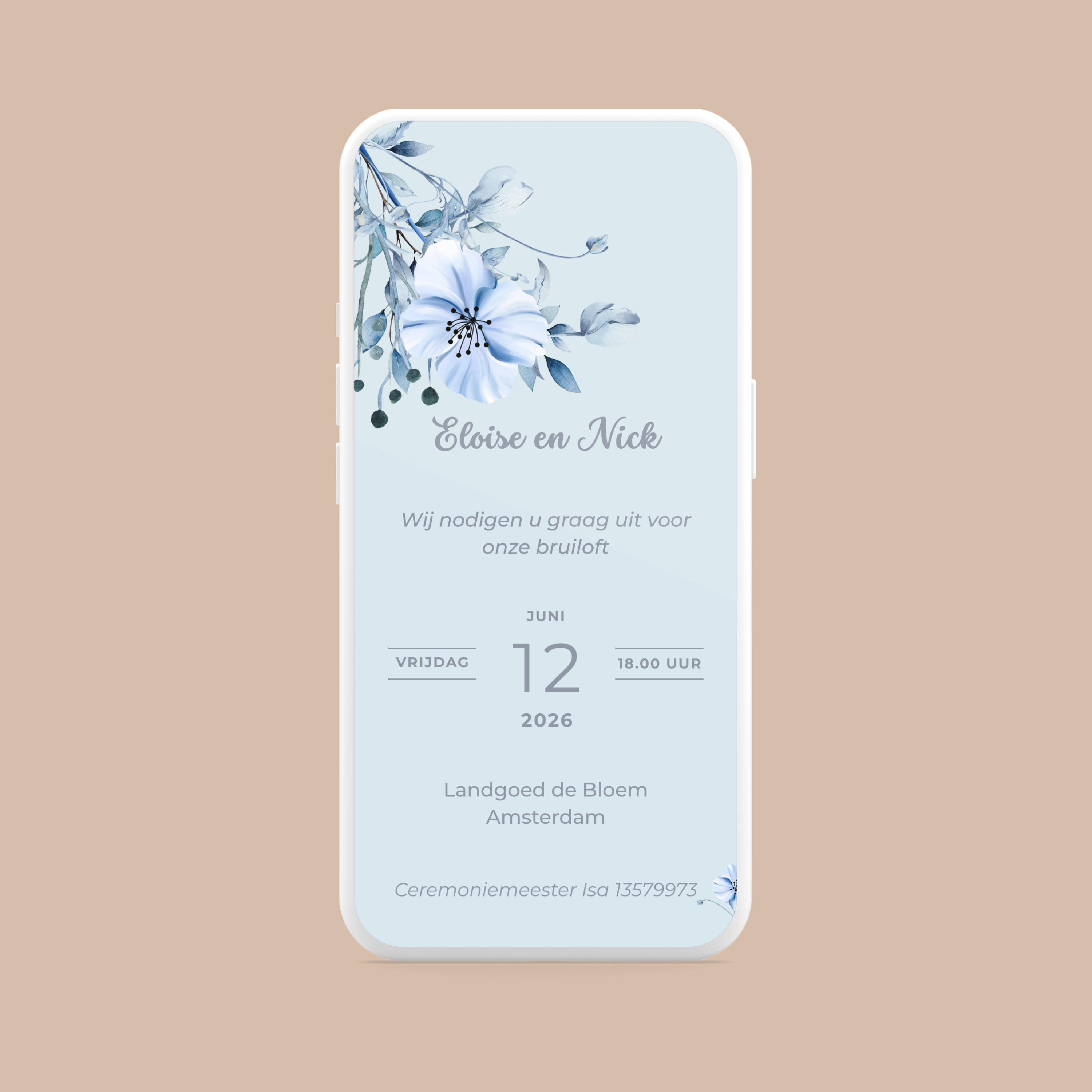 Digitale Trouwkaart Blauwe Bloemen