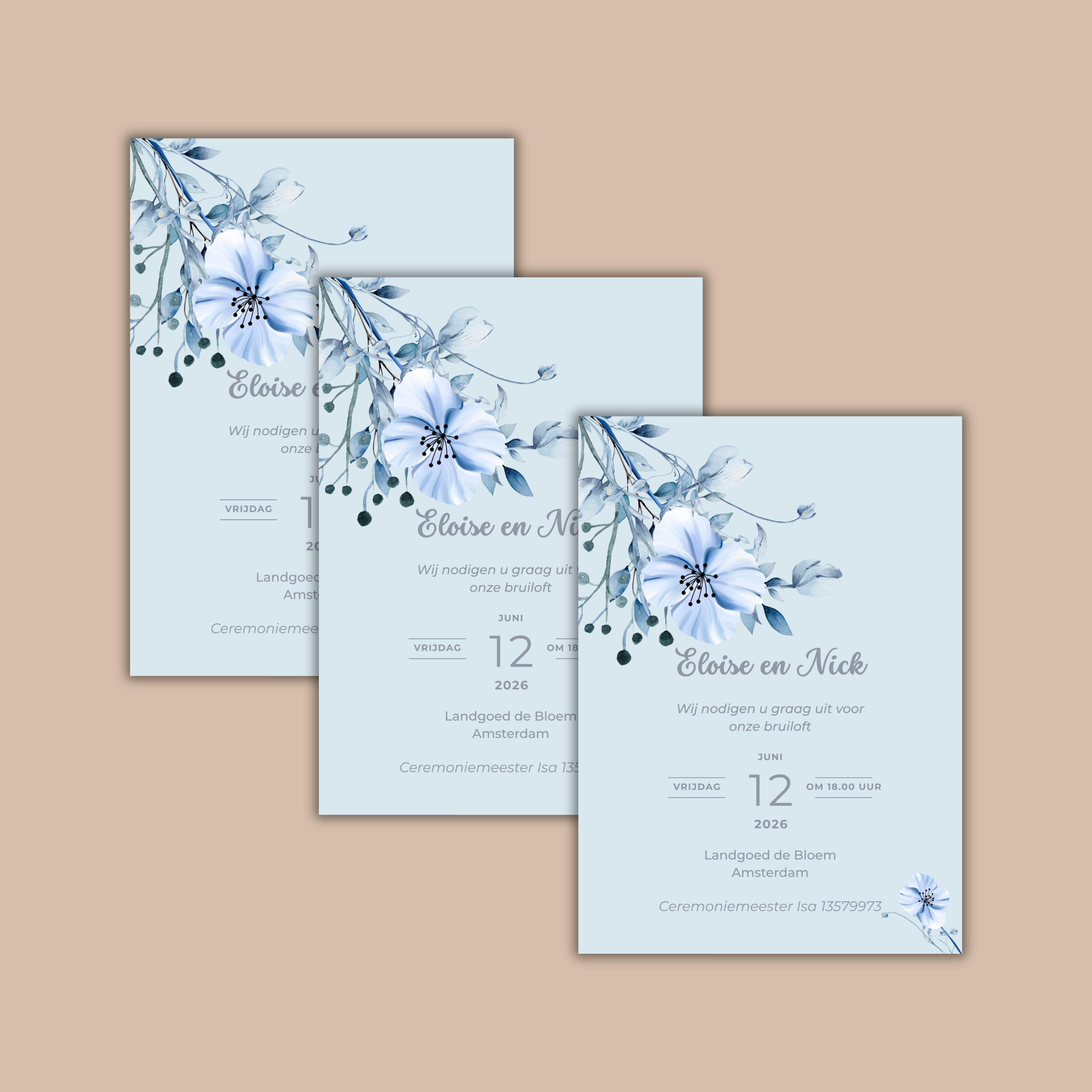 Digitale Trouwkaart Blauwe Bloemen
