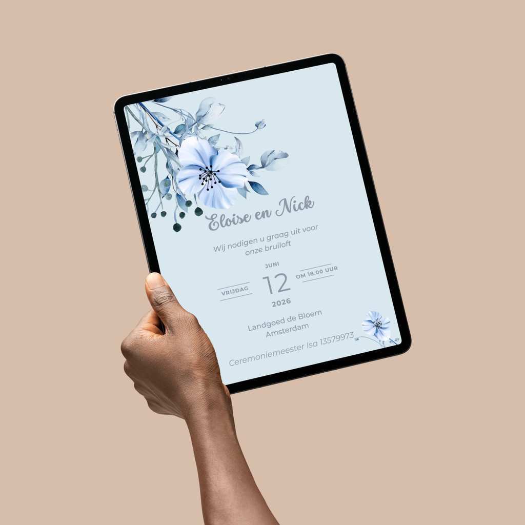 Digitale Trouwkaart Blauwe Bloemen