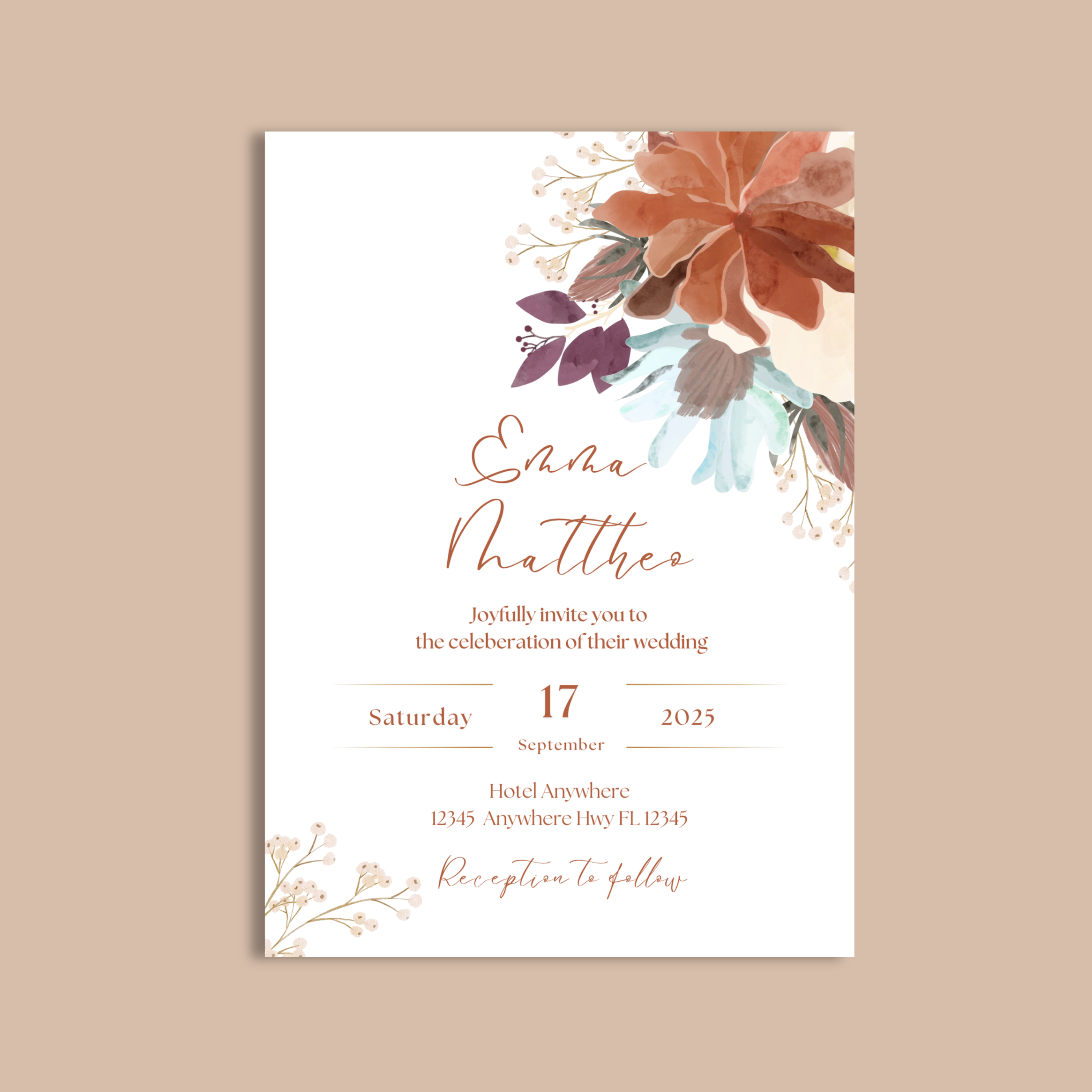 Digitale Trouwkaart Herfst & Bloemen.